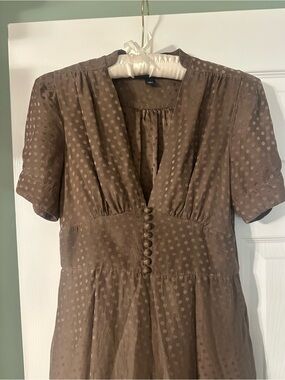Banana Republic Silk Jacquard Brown Polka Dot Dress